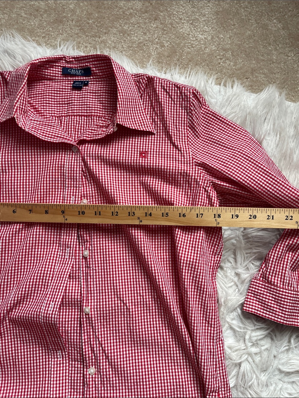 Chaps Red and White Gingham Button-Down Shirt - Picture 4 of 6
